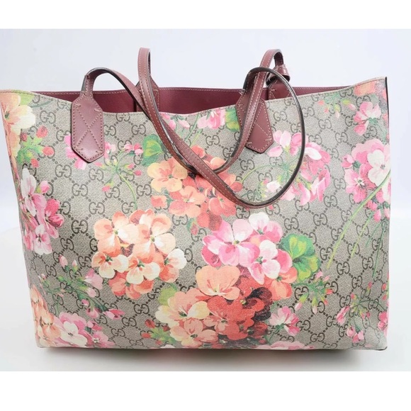 gucci floral reversible tote